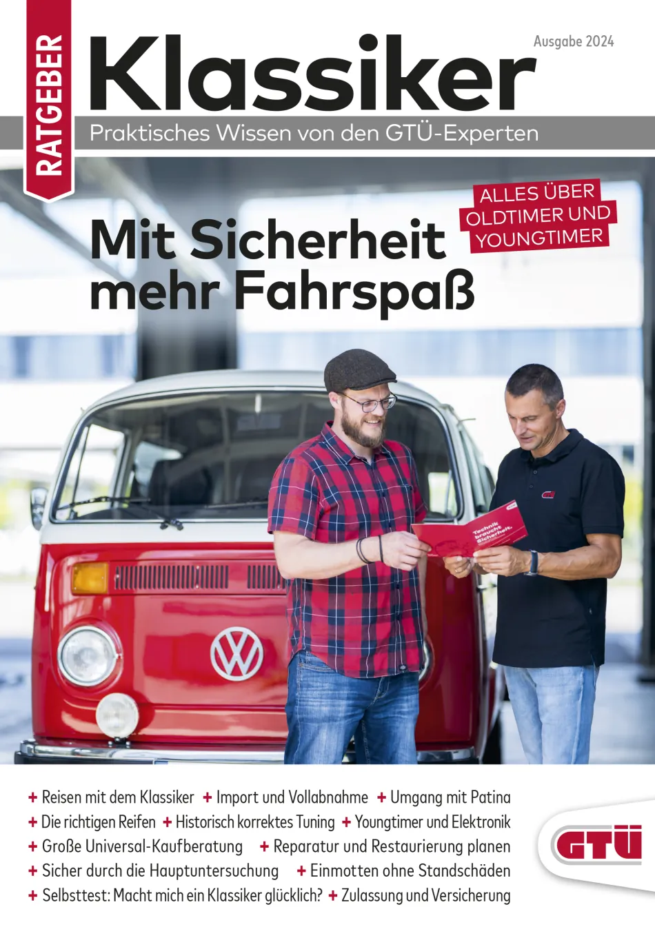 GTÜ Klassiker-Ratgeber Titelseite mit rotem VW-Bus